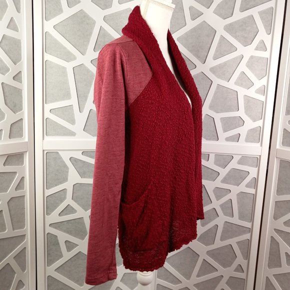 Lucky Brand Small Cardigan Waterfall Open Front Drape Pockets Red - Picture 3 of 11
